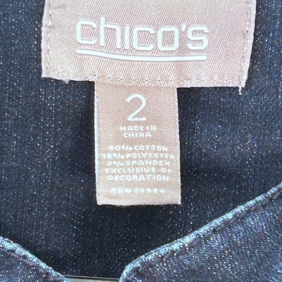 Chico's Denim Jacket Wome's Size 2 Blue Long Sleeves Pockets Jean - Picture 4 of 10